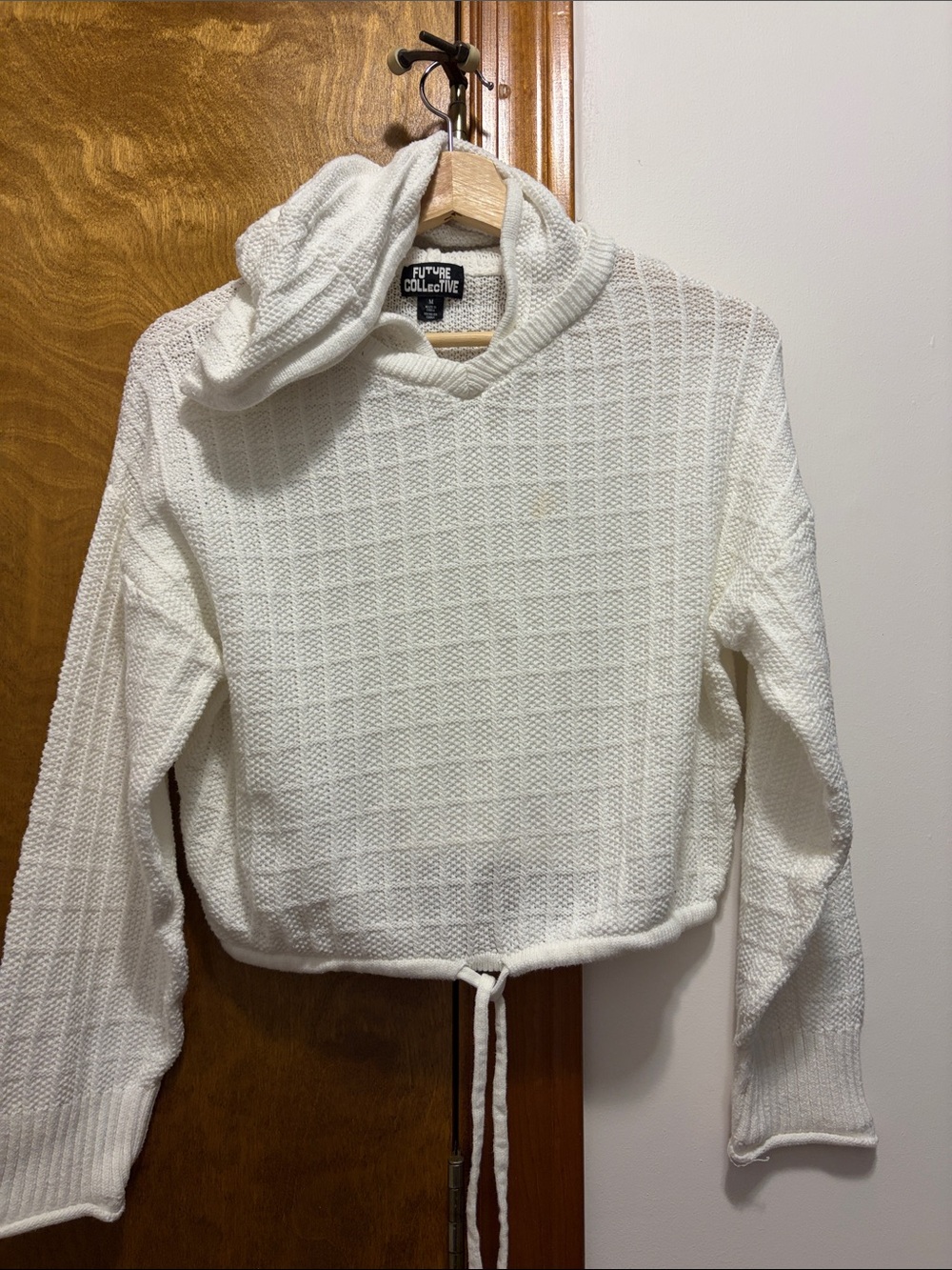 Future Collective White Hooded Knit Cowl Sweater